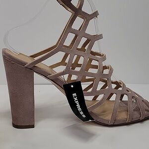 EXPRESS NWT SZ 10 CAGED STRAPPY BLOCK HEEL SHOES PINK/TAN